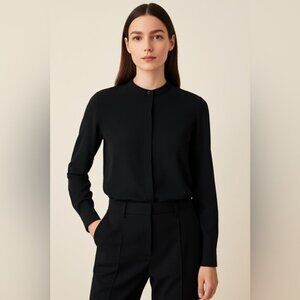Vince Black Long Sleeve Band Collar Button-Up Blouse Women’s Size S